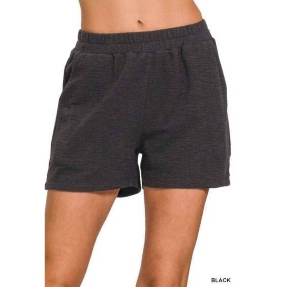 Zenana Cotton Slub Pull-on Shorts Black CP-253Y Size Small